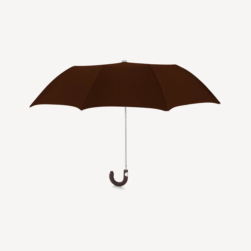 Parapluie pliable avec poignée en cuir tressé - Marron