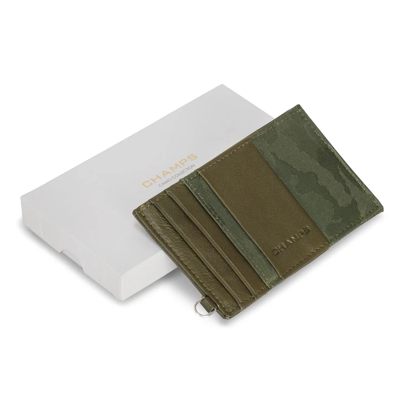 Camo / Leather Slim Cardholder *Drop Ship*