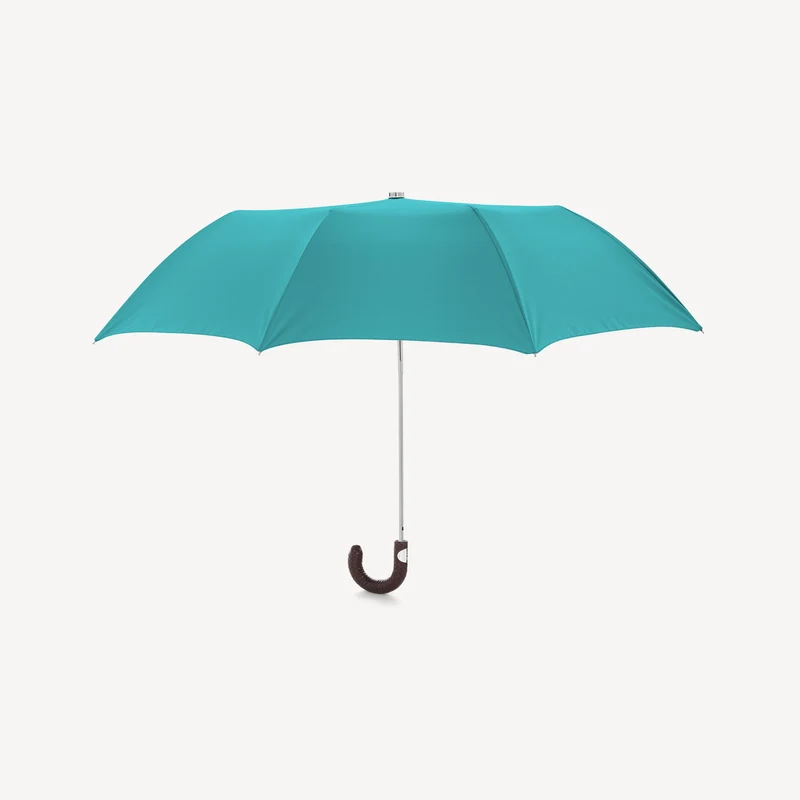 Parapluie pliable avec poignée en cuir tressé - Aqua