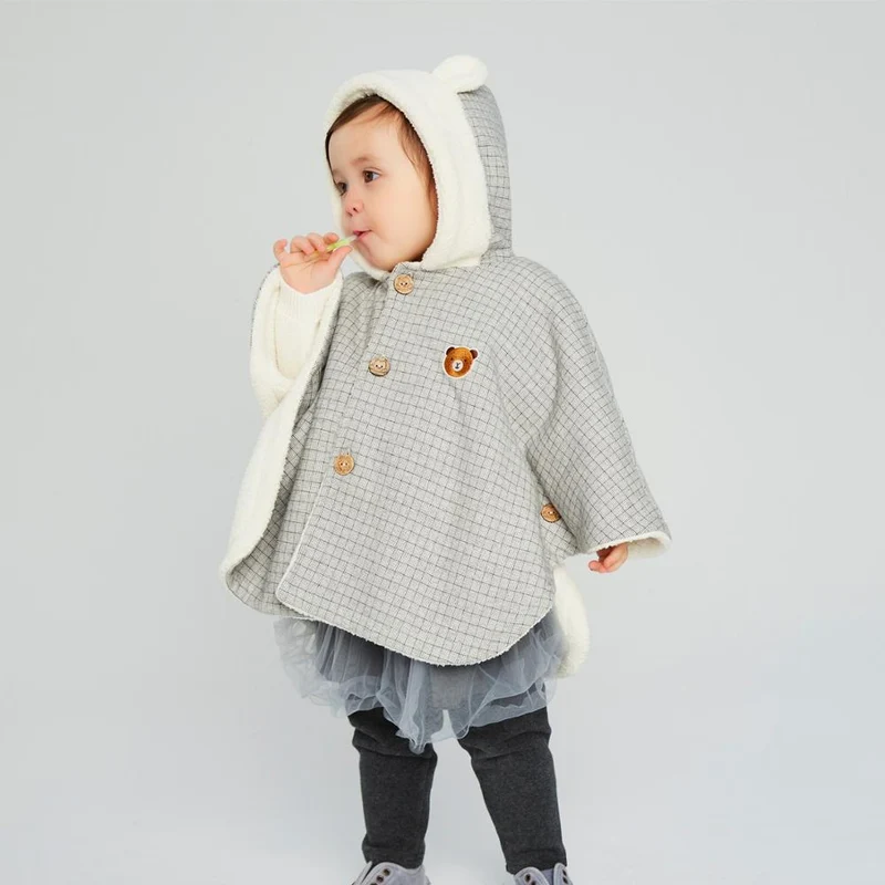Poncho Bébé Gris Blanc