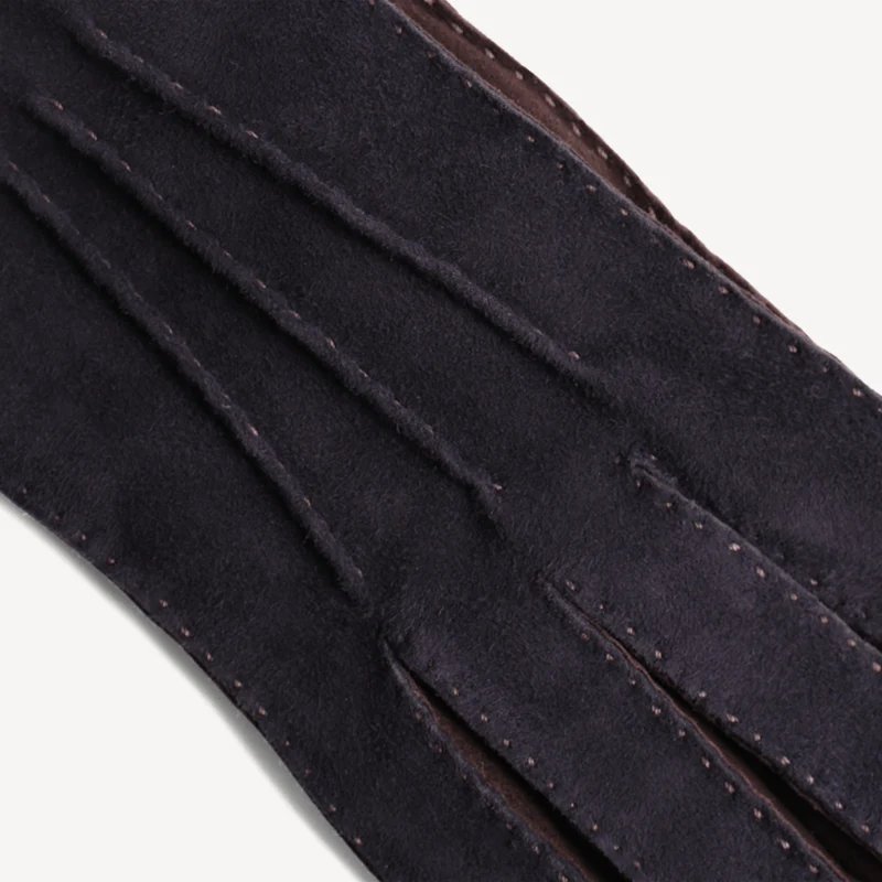 Gants en cuir suédé pour femme - Bleu Marine et Marron