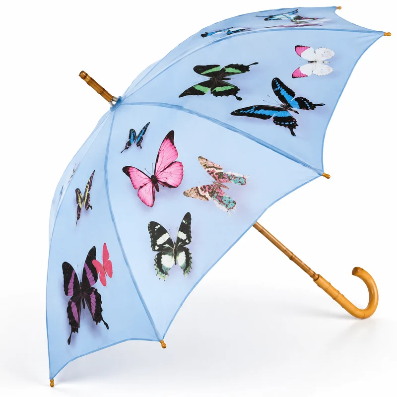 Cascada Collection Blue Butterflies Scalloped Edge Walking Umbrella