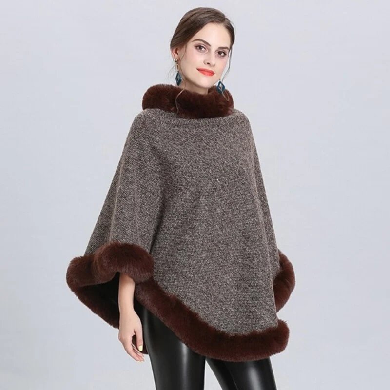 Poncho Femme Col Fourrure