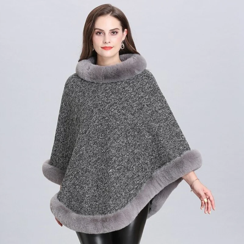Poncho Femme Col Fourrure