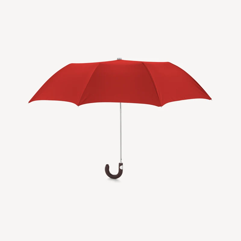 Parapluie pliable à poignée en cuir tressé - Écarlate