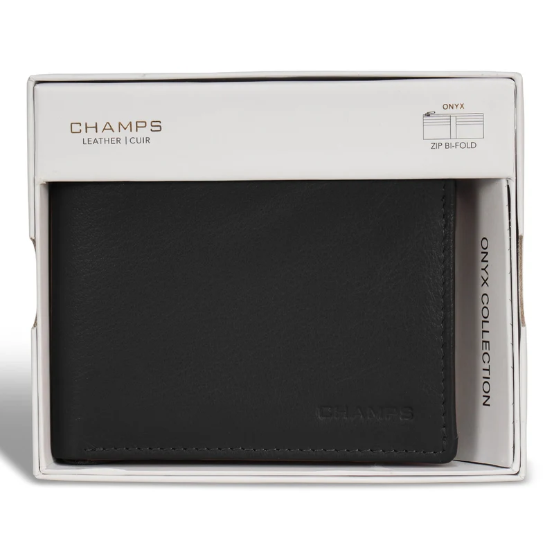 Onyx / Leather Zip Bi-Fold Wallet *Drop Ship*