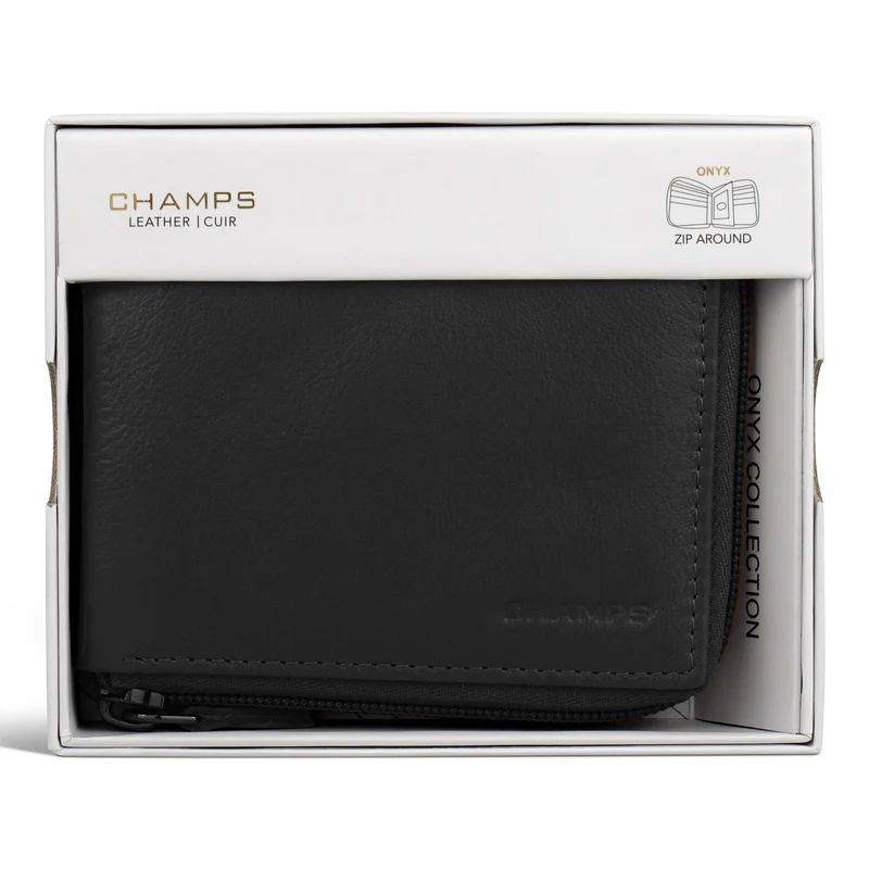 Onyx / Leather Zip Around Wallet *Drop Ship*