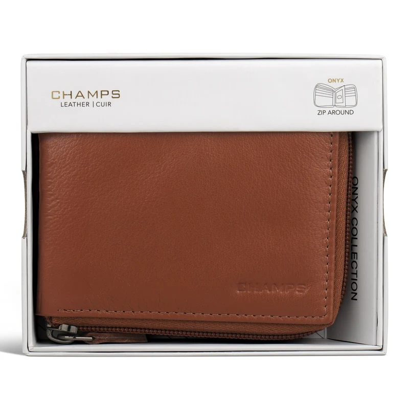 Onyx / Leather Zip Around Wallet *Drop Ship*