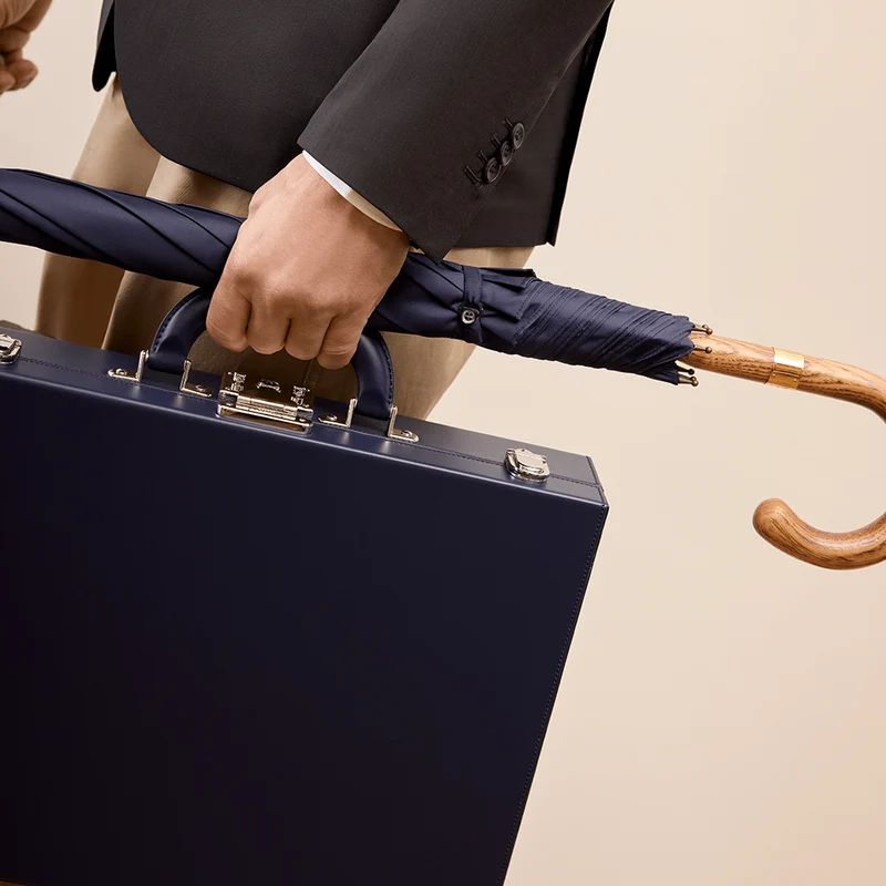 Parapluie en noyer pour homme - Bleu marine foncé