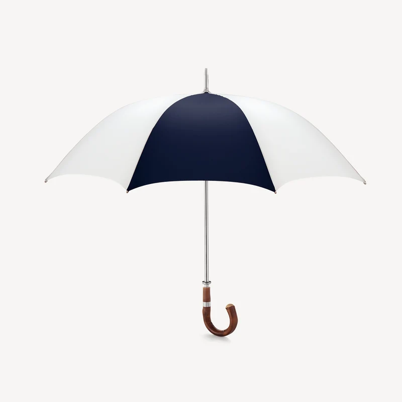 Parapluie de golf à poignée courbe - Bleu marine foncé et blanc