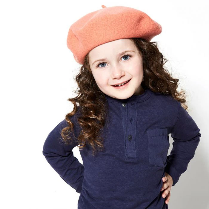 Béret Enfant en Laine Mérinos Petit Basque corail LAULHÈRE