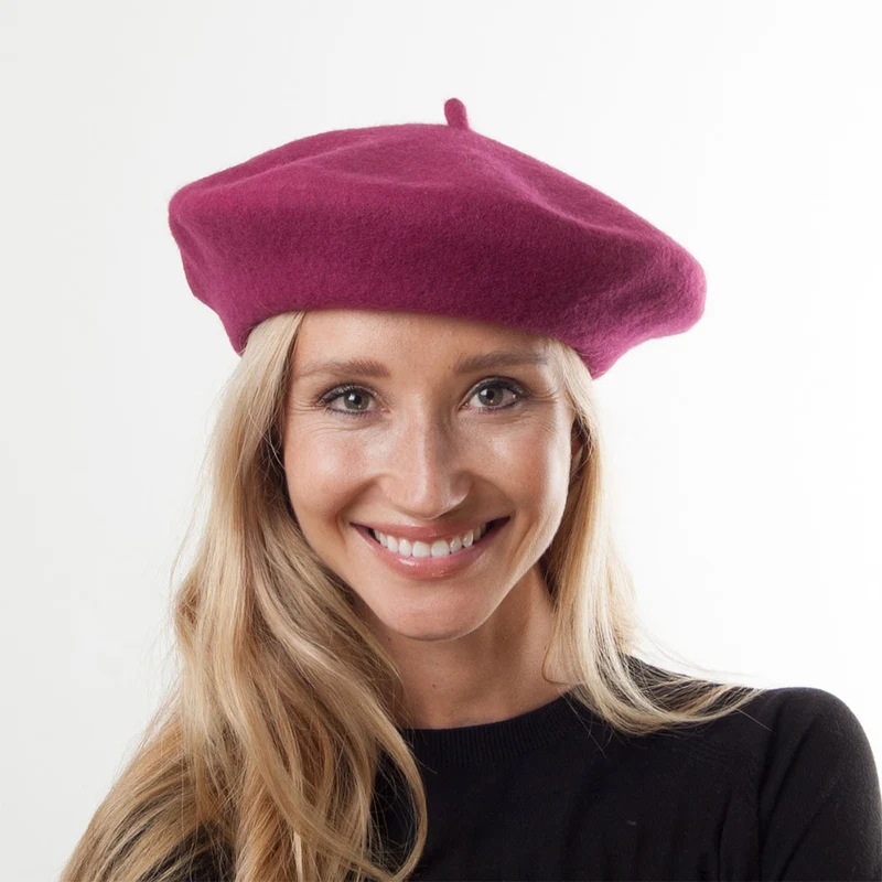 Béret Tendance En Laine framboise - VENTE EN GROS - 200