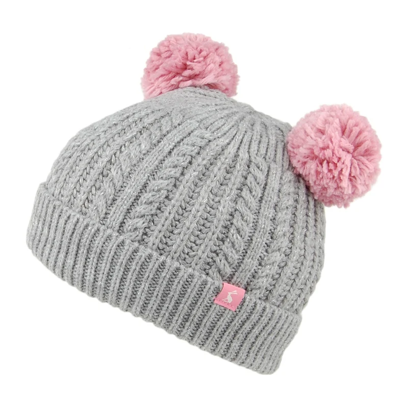 Bonnet à Pompon Enfant Double Pom Ailsa gris chiné JOULES