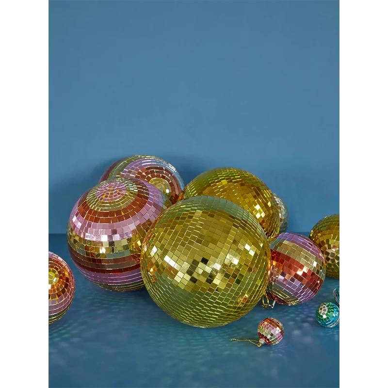 Boule disco à rayures L - doré et rose