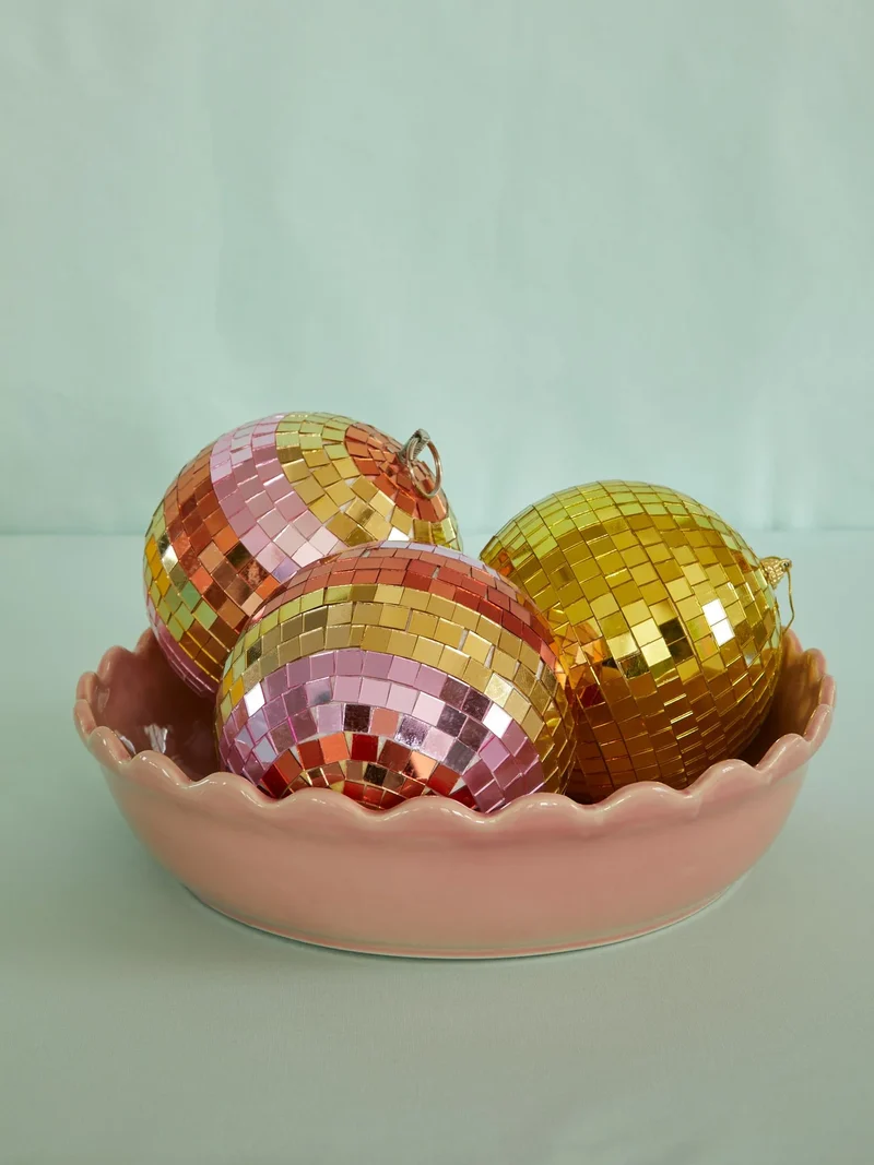 Boule disco à rayures M - doré et rose