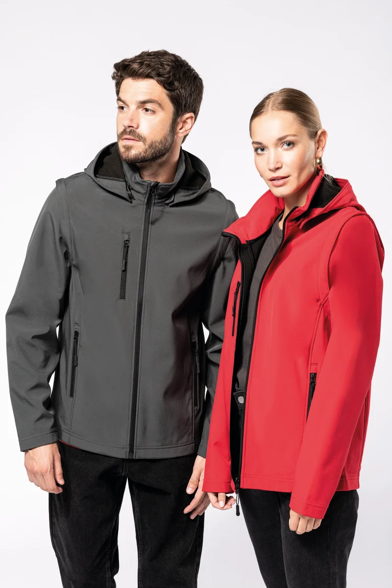 Veste Softshell 3 couches à capuche avec manches amovibles unisexe