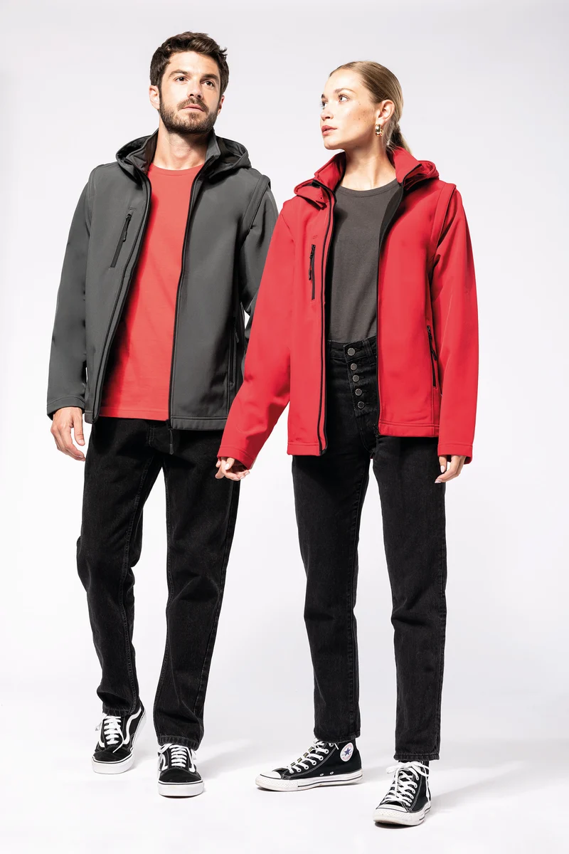 Veste Softshell 3 couches à capuche avec manches amovibles unisexe
