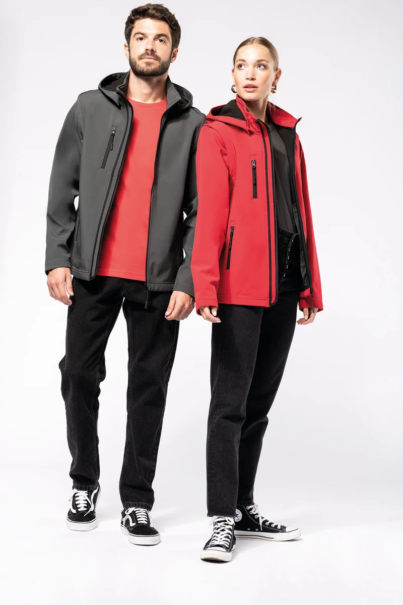 Veste Softshell 3 couches à capuche avec manches amovibles unisexe