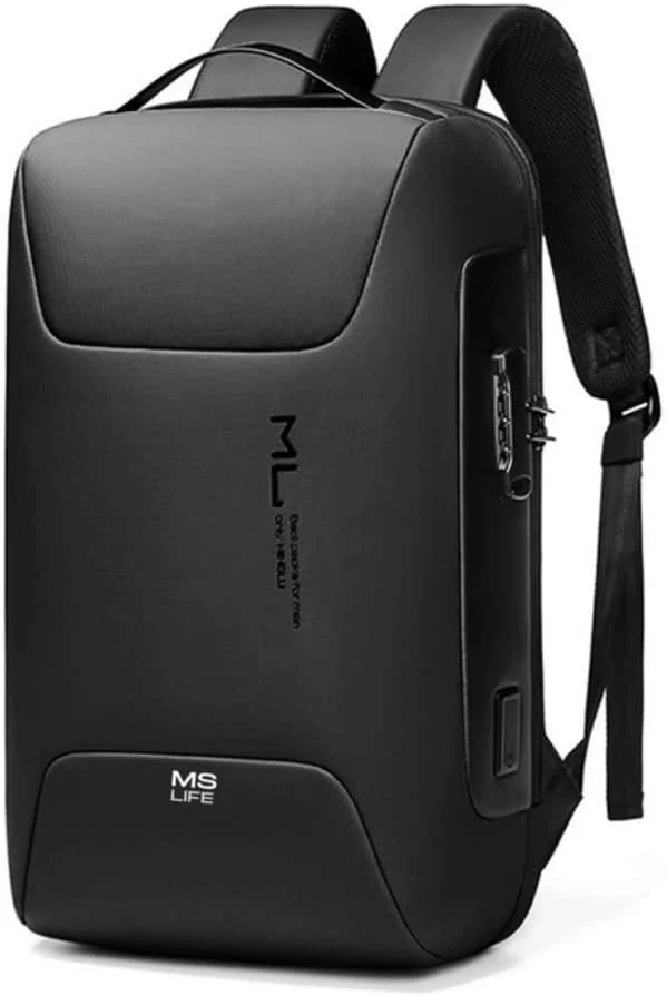 MS Life - Sac à Dos Ordinateur Portable 15,6 Pouces Antivol Étanche avec Port de Charge USB et Port de Casque pour Voyage Affaires École