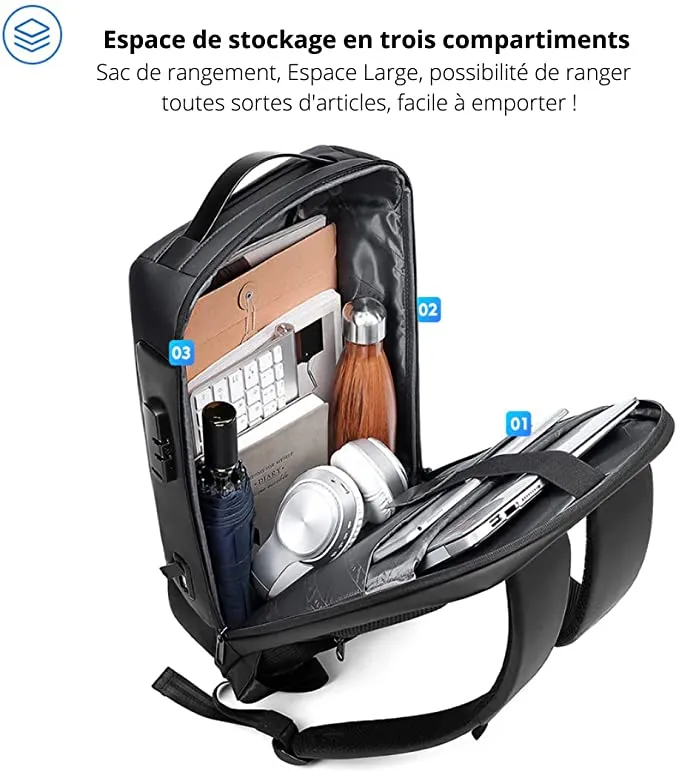 MS Life - Sac à Dos Ordinateur Portable 15,6 Pouces Antivol Étanche avec Port de Charge USB et Port de Casque pour Voyage Affaires École
