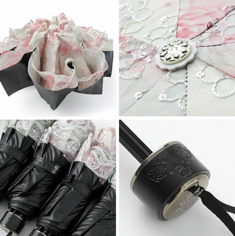 LaceElegance - Parapluie femme, pliant, dentelle, protection UV.