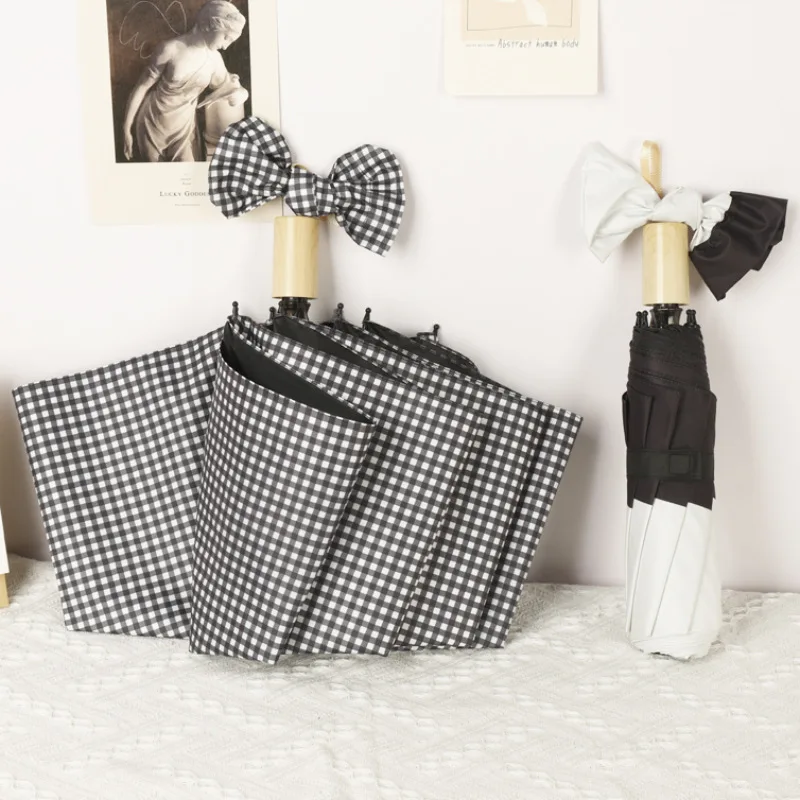 Check&Go - Parapluie femme, pliant, compact, style à carreaux.