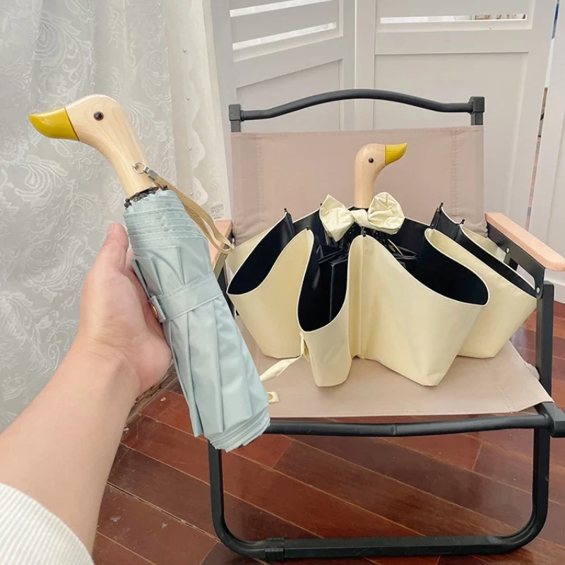 Duckina - Parapluie femme, pliant, poignée canard original.