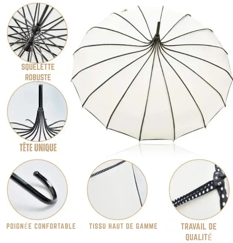 Pagoda - Parapluie femme, design pagode, large protection.