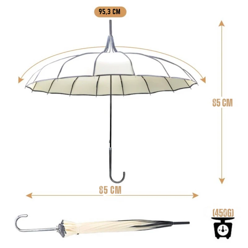 Pagoda - Parapluie femme, design pagode, large protection.