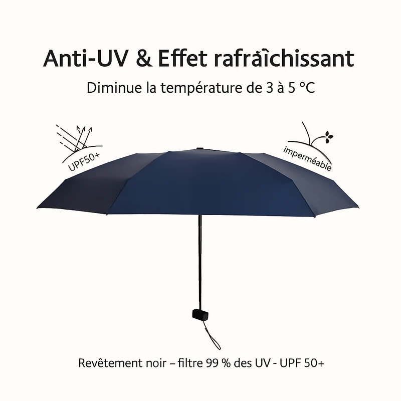 PARACHASE6001 - Parapluie pliant compact, plat, léger.