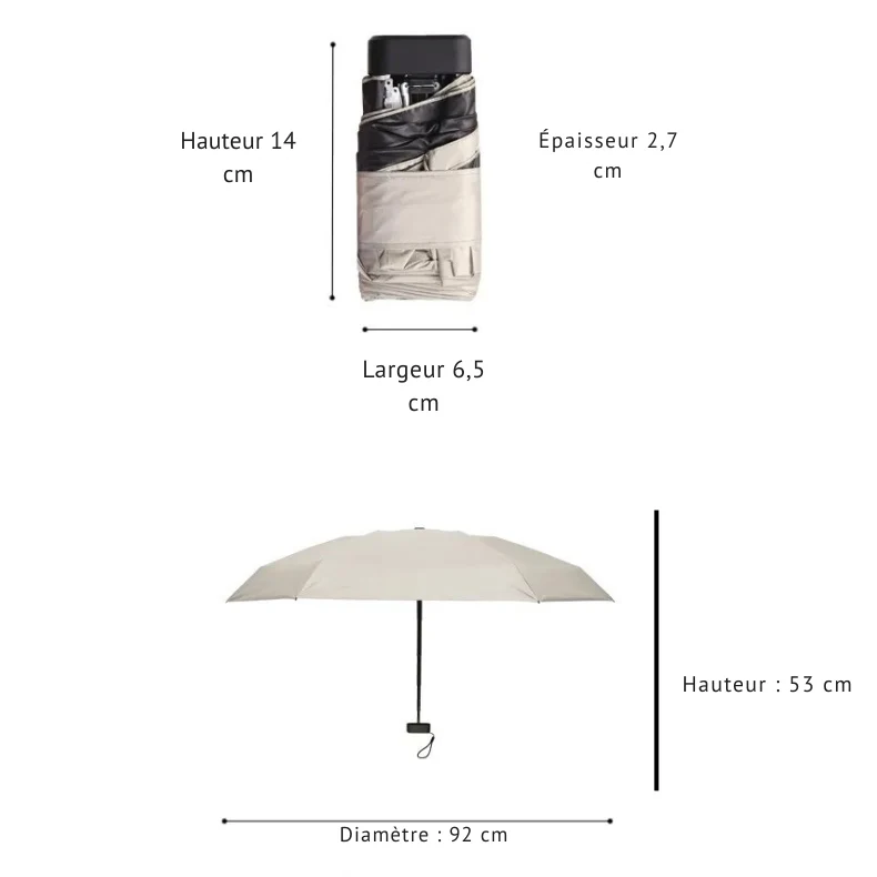 PARACHASE6001 - Parapluie pliant compact, plat, léger.