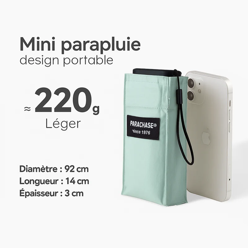 PARACHASE6001 - Parapluie pliant compact, plat, léger.