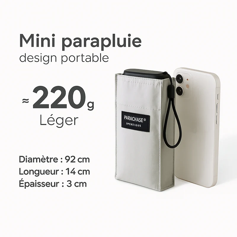 PARACHASE6001 - Parapluie pliant compact, plat, léger.
