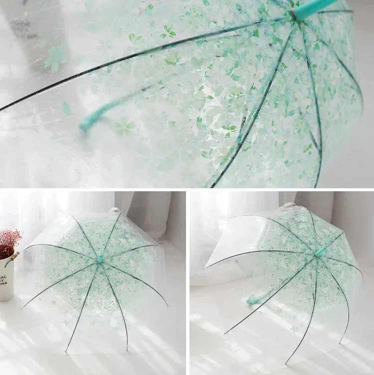 Cloche Florale - Parapluie transparent, dôme, motif fleur, semi automatique.