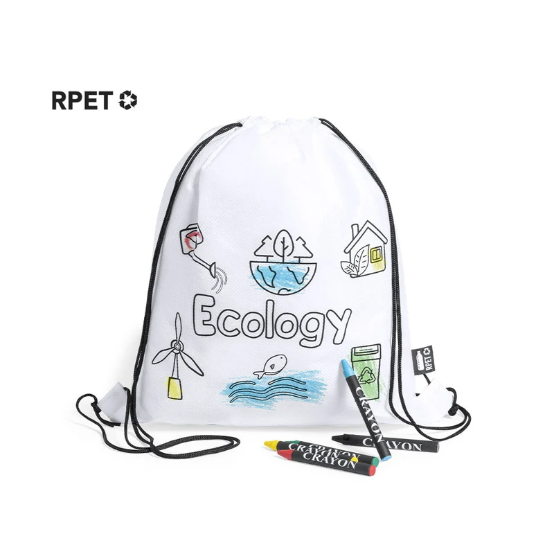 Sac à dos avec cordes rpet non tissé blanc, 5 crayons inclus BALARD