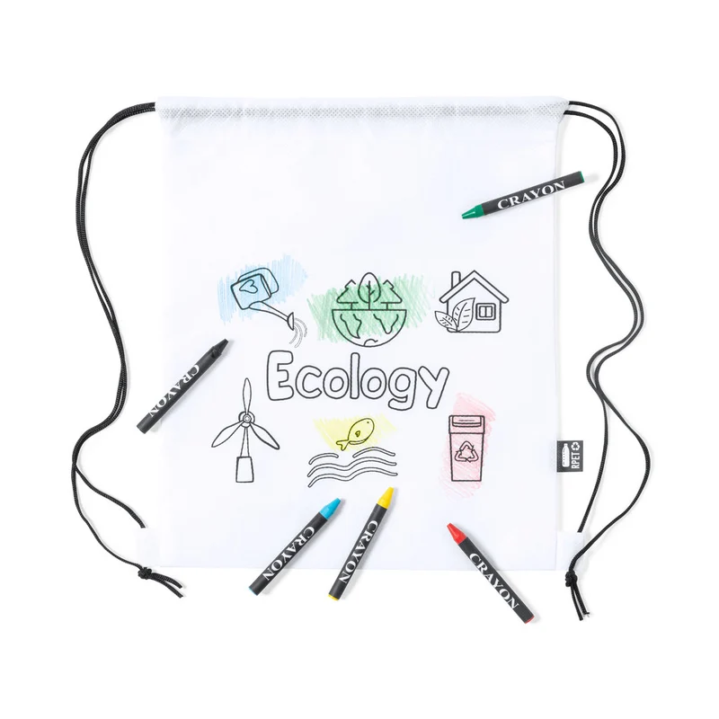 Sac à dos avec cordes rpet non tissé blanc, 5 crayons inclus BALARD