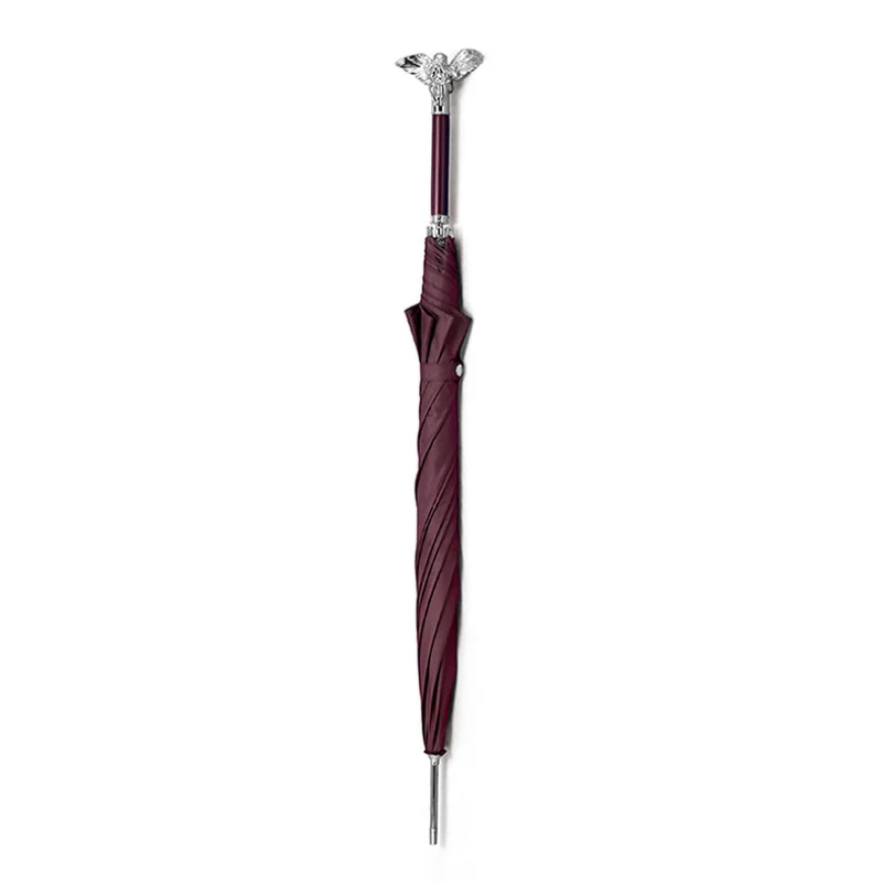 Luxury Burgundy Umbrella with Silver Angel Handle