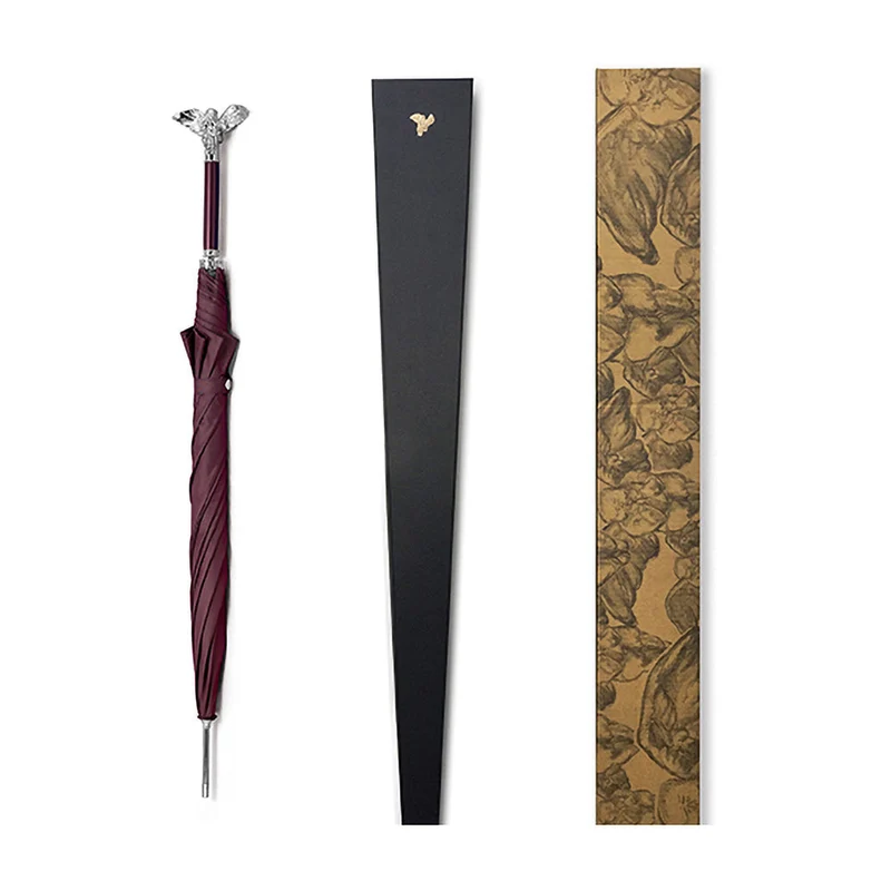 Luxury Burgundy Umbrella with Silver Angel Handle