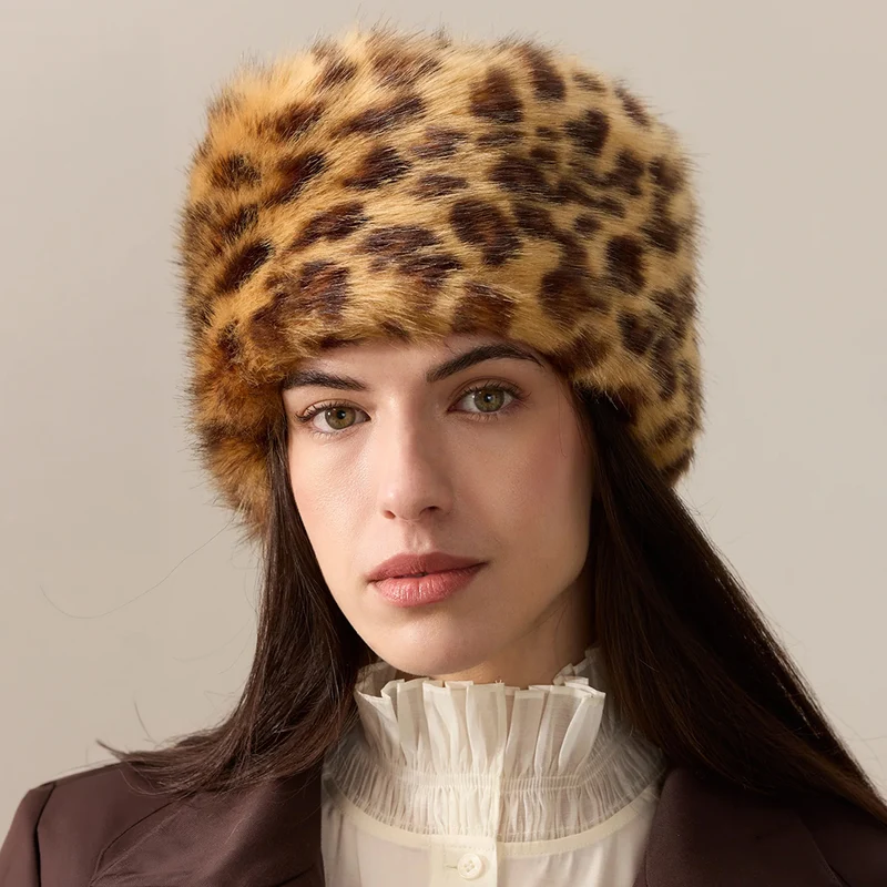 Chapeau Calot Hiver en Fausse Fourrure léopard HELEN MOORE