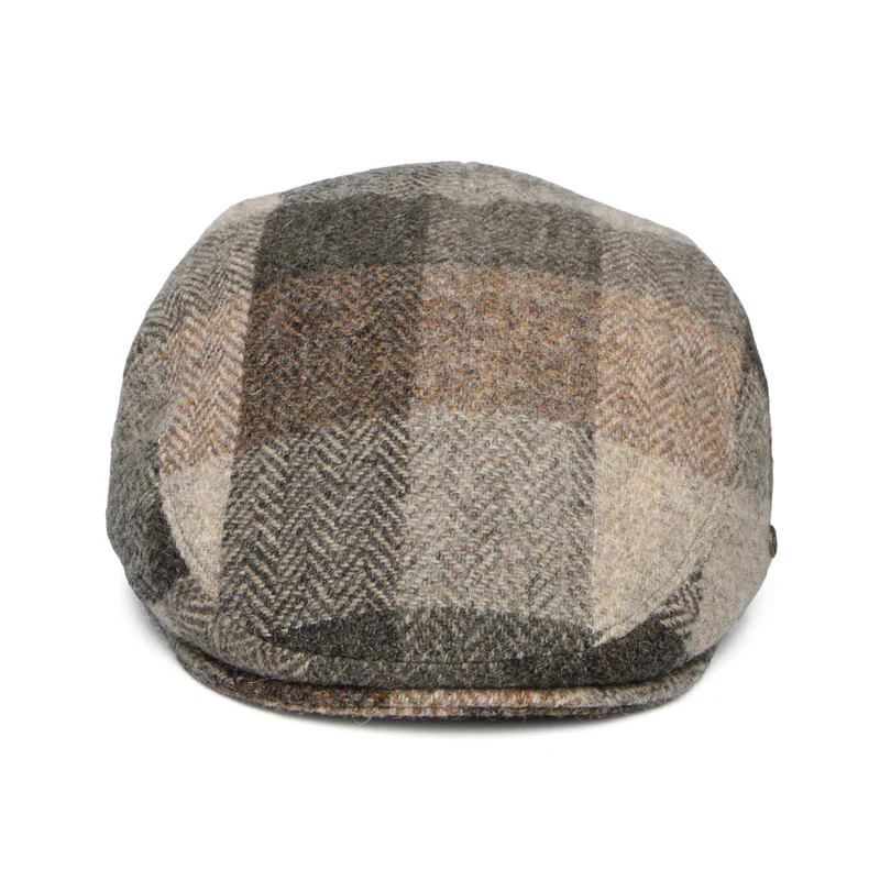 Casquette Plate en HARRIS TWEED Patch Stornoway marron FAILSWORTH