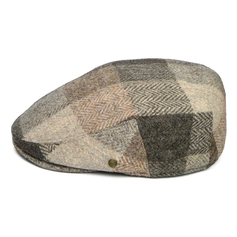 Casquette Plate en HARRIS TWEED Patch Stornoway marron FAILSWORTH