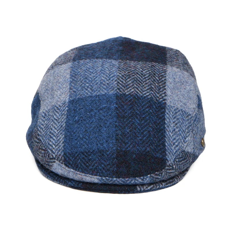Casquette Plate en HARRIS TWEED Patch Stornoway bleu profond FAILSWORTH