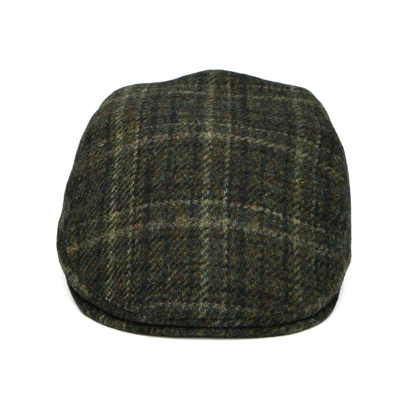 Casquette Plate Avec Protège-Oreilles en HARRIS TWEED à Carreaux Oban mousse foncé FAILSWORTH