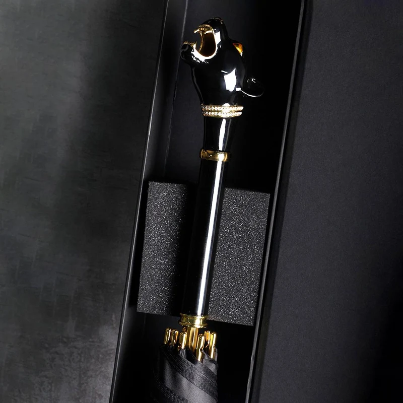 Elegant Black Umbrella with Gold Accents - Panther