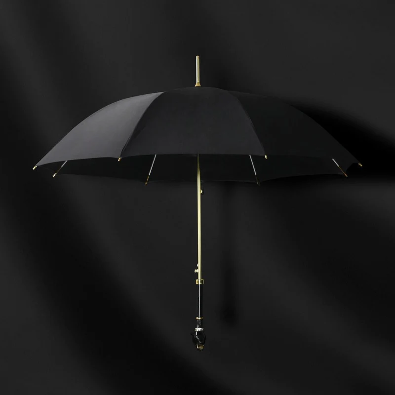 Elegant Black Umbrella with Gold Accents - Panther
