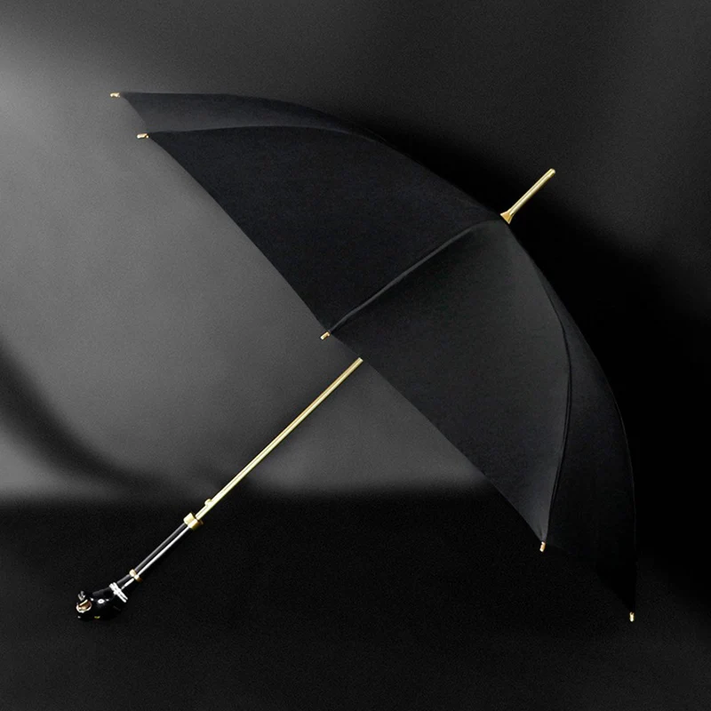 Elegant Black Umbrella with Gold Accents - Panther