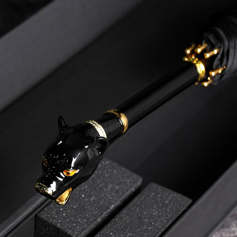 Elegant Black Umbrella with Gold Accents - Panther