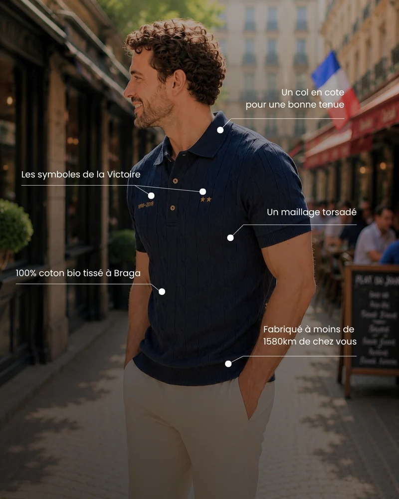 POLO TRICOT MARCEL BLEU | COTON BIO