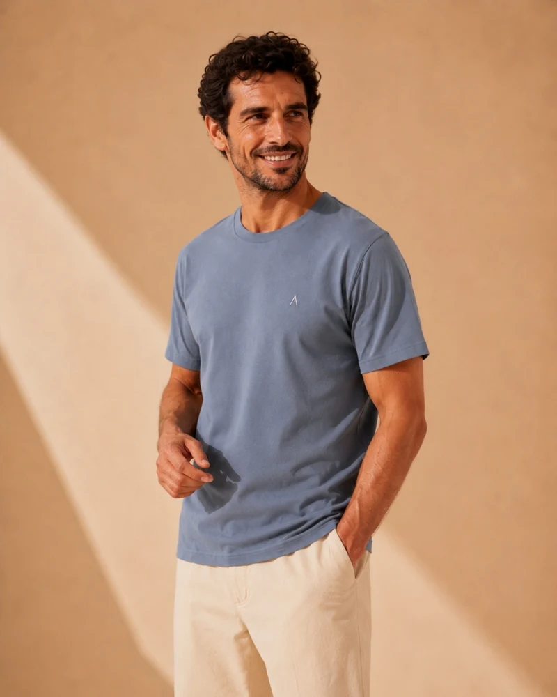 T-SHIRT BLEU GRIS SIMPLE | COTON BIO
