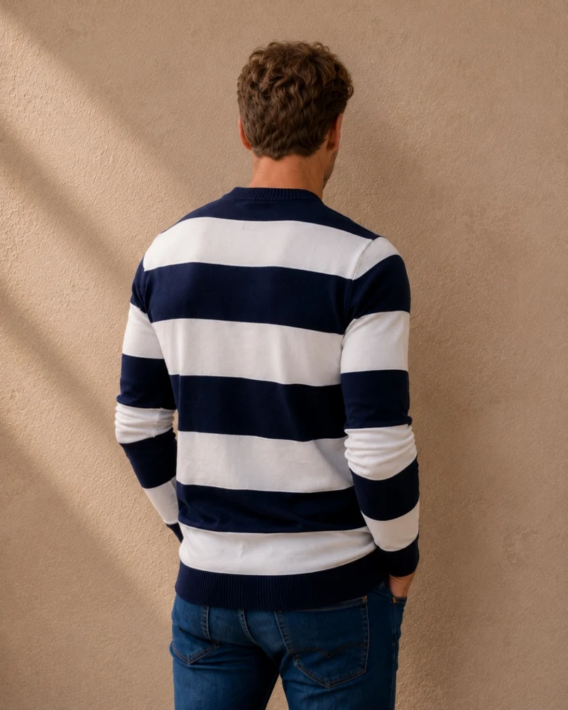 PULL GEORGES | BLEU MARINE RAYÉ BLANC | COTON BIO